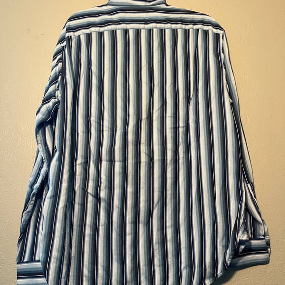 MICHAEL Michael Kors Blue White Stripe Casual Button Up Dress Shirt SZ L Cuffed - Picture 8 of 11